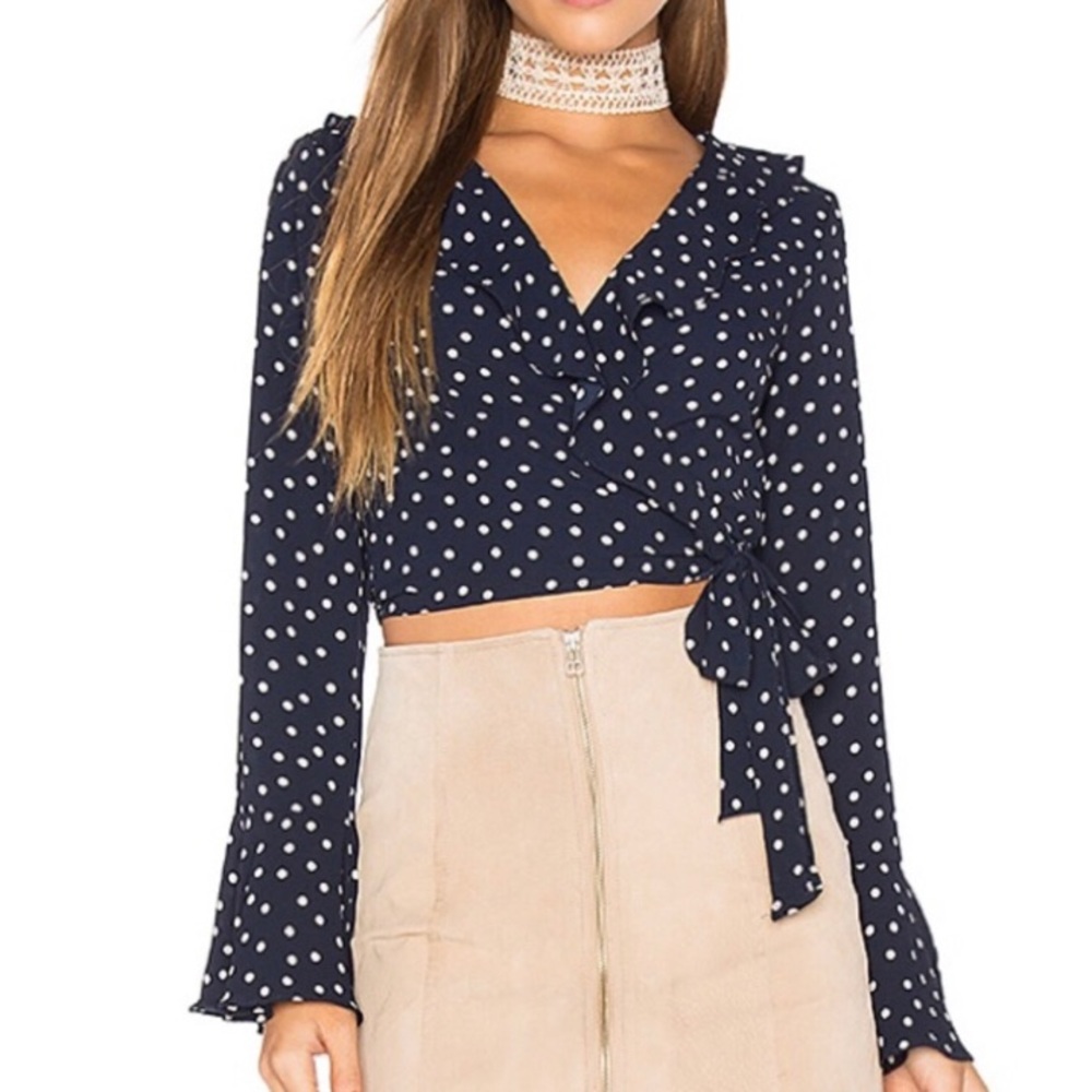 Navy and White Frilly Wrap Top